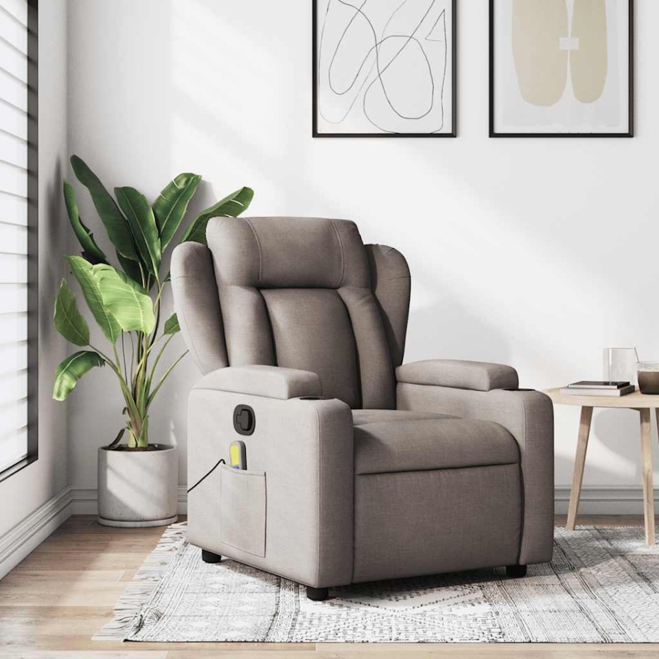Fotoliu de masaj rabatabil, gri taupe, material textil
