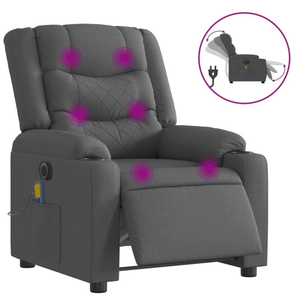 Fotoliu electric de masaj rabatabil, gri închis, textil - 1 | YEO