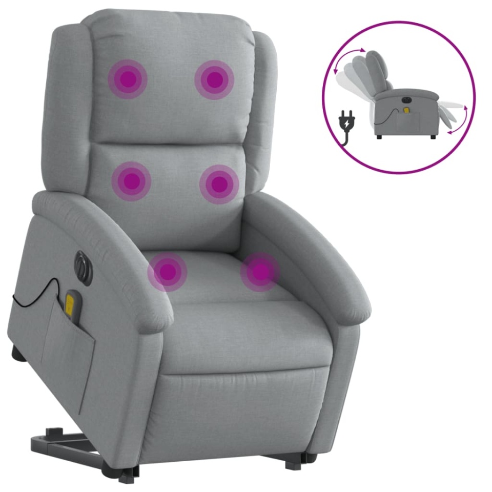 Fotoliu electric masaj rabatabil cu ridicare, gri închis textil - 1 | YEO