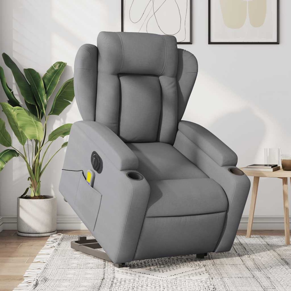 Fotoliu electric masaj rabatabil cu ridicare, gri închis textil