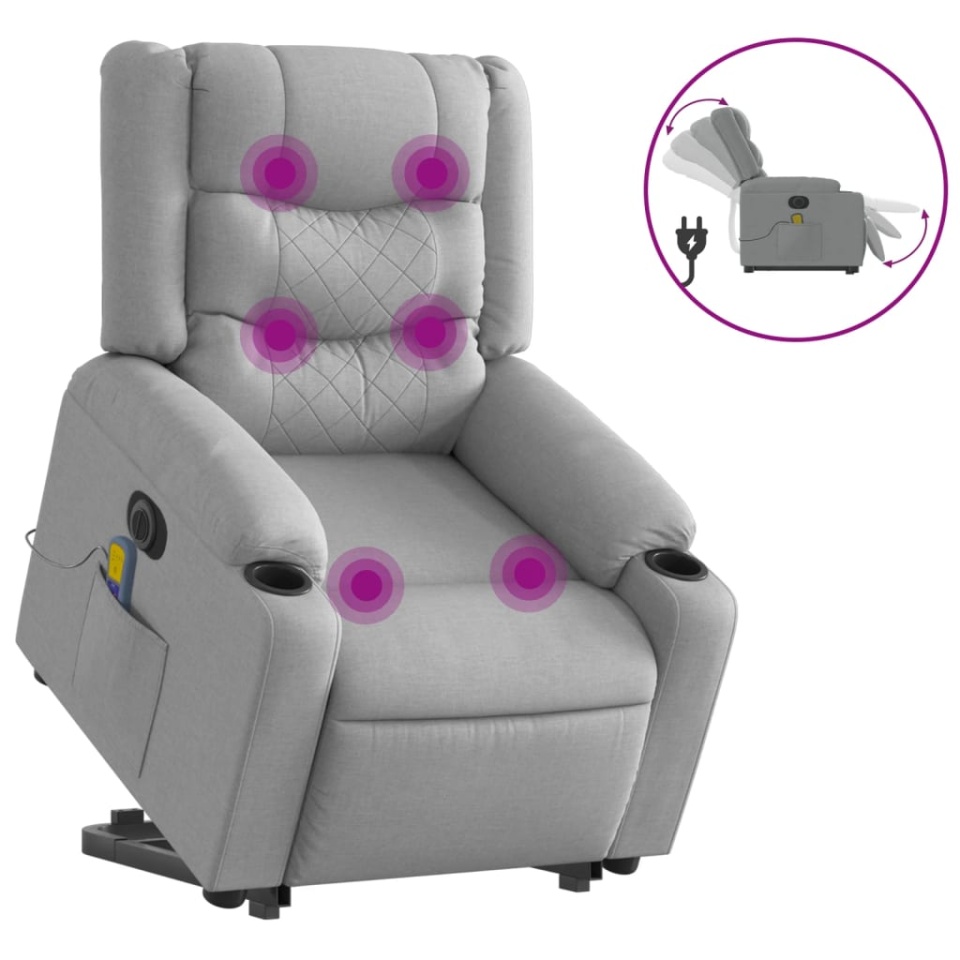 Fotoliu electric masaj rabatabil cu ridicare, gri închis textil - 1 | YEO