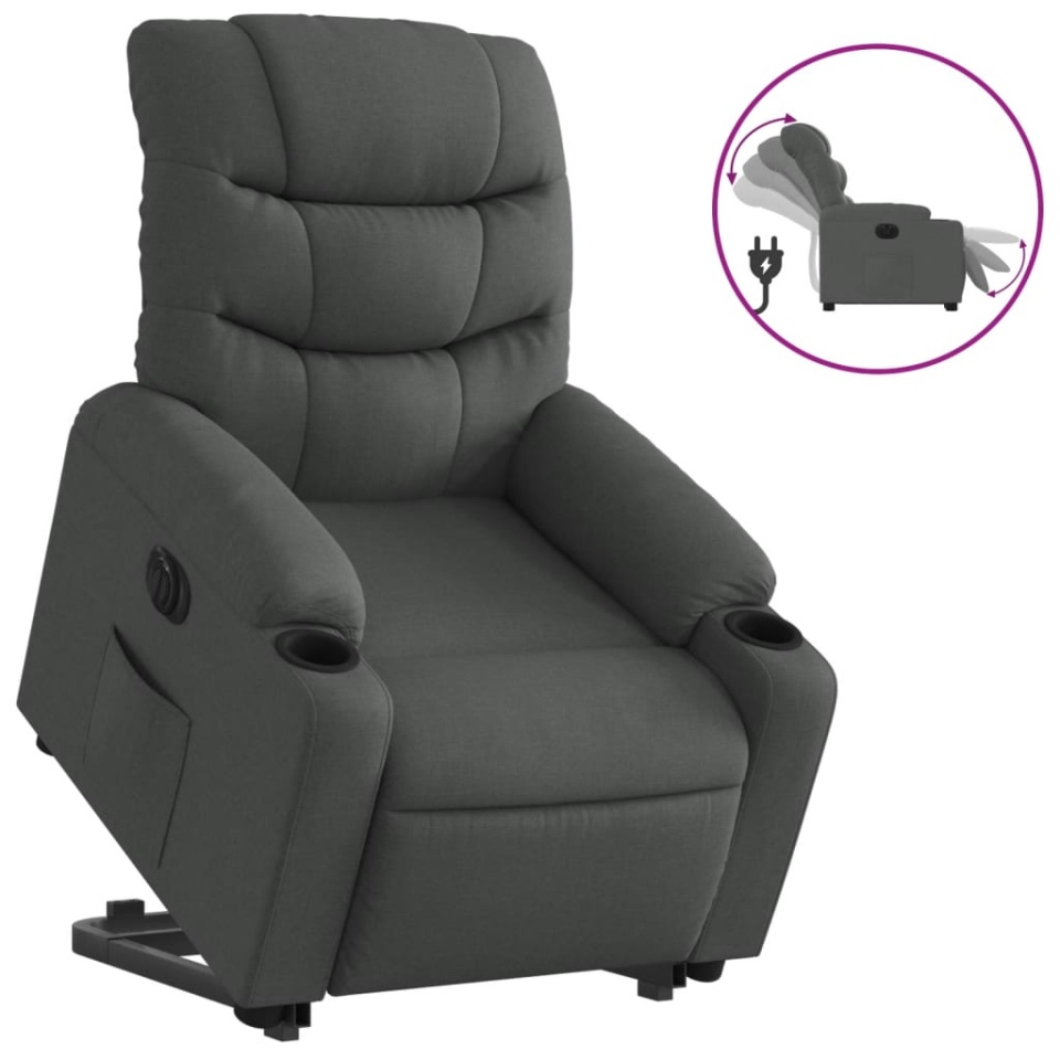 Fotoliu electric rabatabil cu ridicare, gri închis, textil - 1 | YEO