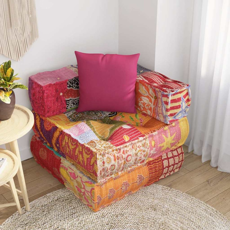 Fotoliu puf modular cu pernă, model petice, material textil - 2 | YEO
