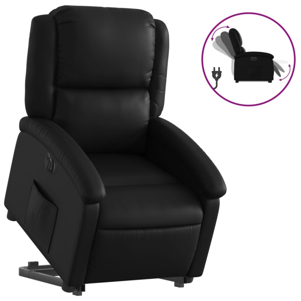 Fotoliu rabatabil electric cu ridicare, negru, piele ecologică - 1 | YEO