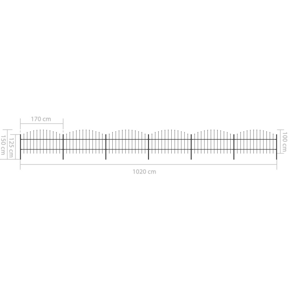 Gard de grădină cu vârf suliță, negru, 10,2 m, oțel - 4 | YEO