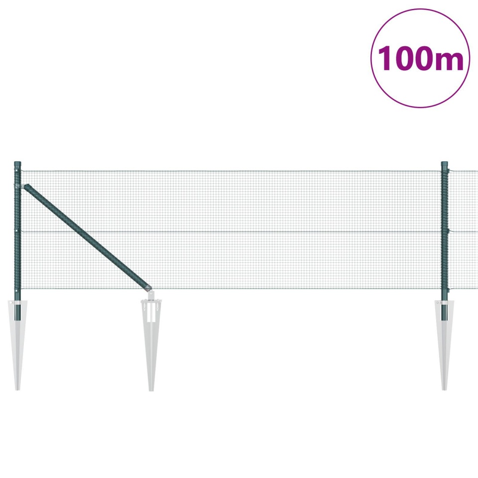Gard din Sârmă Sudată cu 13 Stâlpi înțepați Verde 0.5x100 m Oțel - 2 | YEO