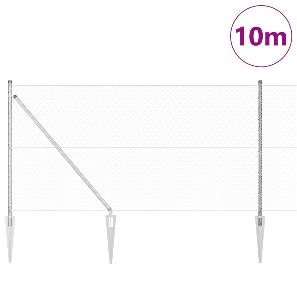 Gard Hexagonal 1,4x10 m Oțel Galvanizat, Stâlpi de Gard cu Țepușă 7 buc Ø32 mm 160 cm Oțel Galvanizat - 2 | YEO