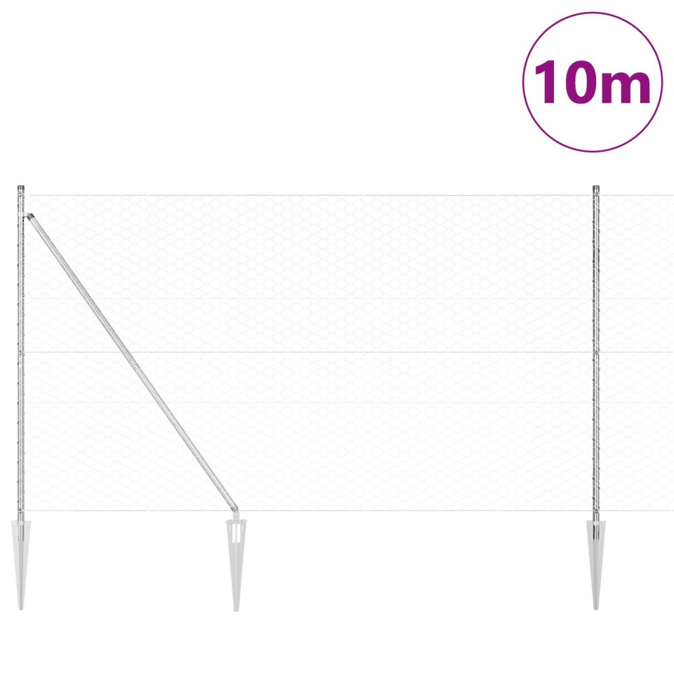 Gard Hexagonal 1.6x10 m Oțel Zincat, Stâlpi de Gard cu Vârf 7 buc Ø32 mm 180 cm Oțel Zincat - 2 | YEO