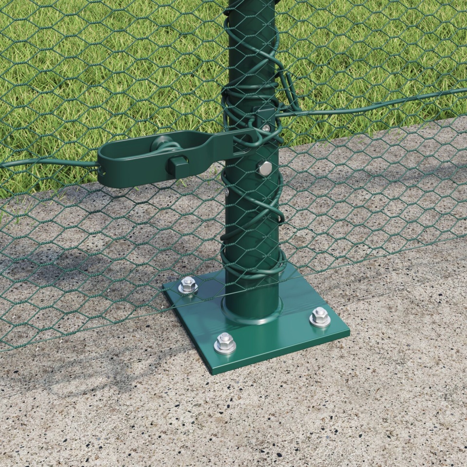 Gard Hexagonal Verde 1.6x25 m Oțel, Stâlpi de Gard cu Plăci de Bază 13 buc Ø32mm 88.5cm Oțel Zincat - 2 | YEO