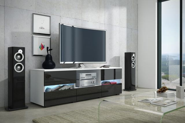 Global Ii (Comoda Tv) White/Black High Gloss