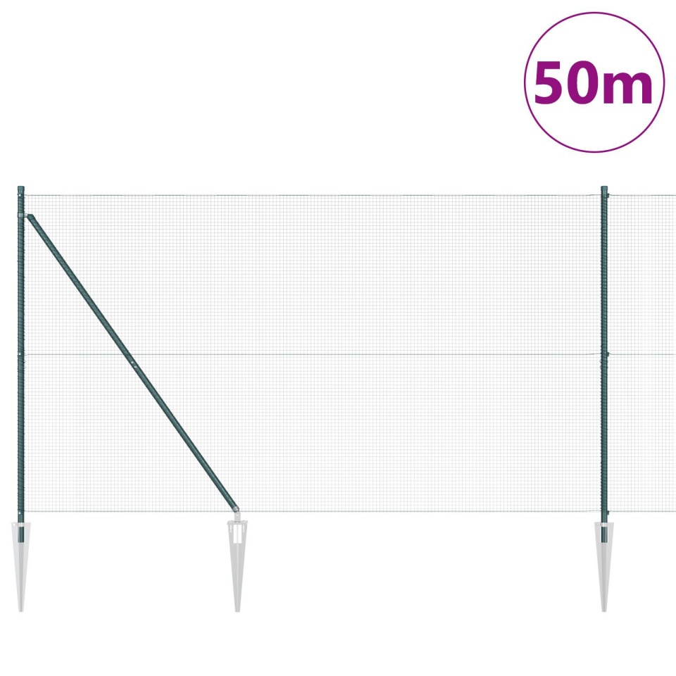 Împrejmuire din plasă sudată cu 13 prăjini Spike Verde 1.5x50 m Oțel - 2 | YEO