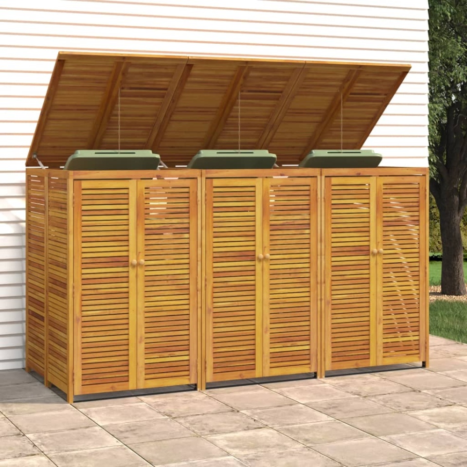Magazie pubelă gunoi triplă, 210x89x117 cm, lemn masiv acacia - 3 | YEO