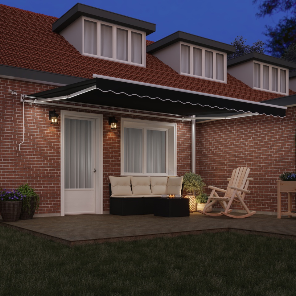 Marchiză Retractabilă Automată cu LED Neagră 450x300 cm, Material de Înlocuire pentru Marchiză 4.5x3 m Negru - 2 | YEO