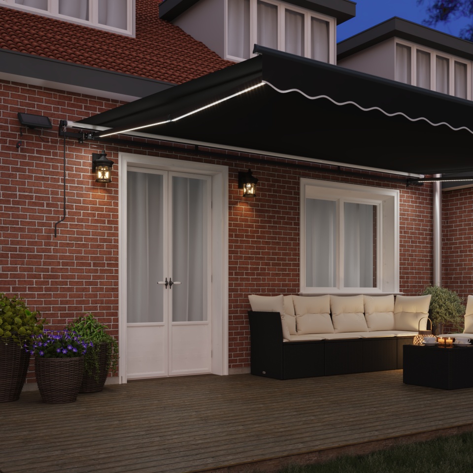 Marchiză retractabilă manuală cu LED Neagră 500x300 cm, Tkanina de înlocuire pentru marchiza 5x3 m Cadru Negru - 2 | YEO