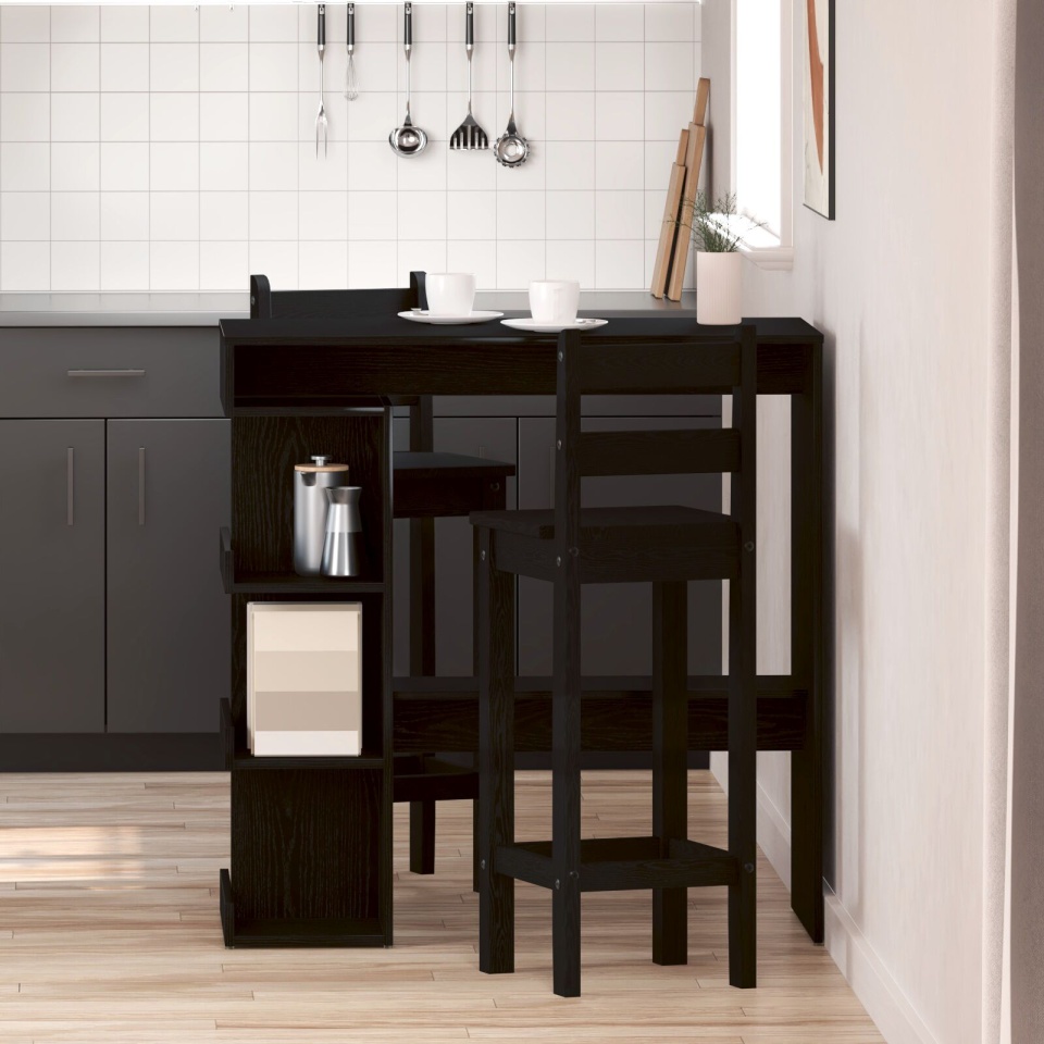 Masă de bar din stejar negru cu raft de depozitare, 100x50x101.5 cm