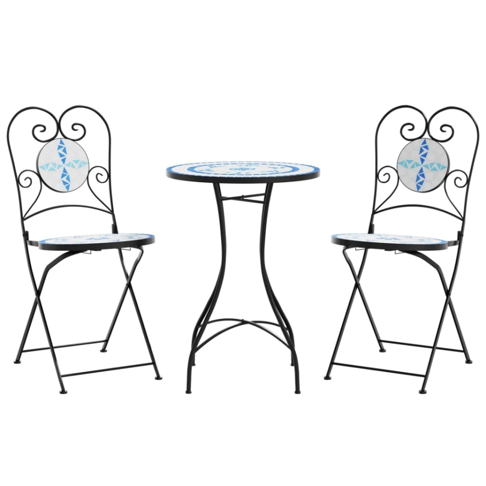 Masă de bistro cu mozaic, albastru și alb, fier și ceramică - 1 | YEO