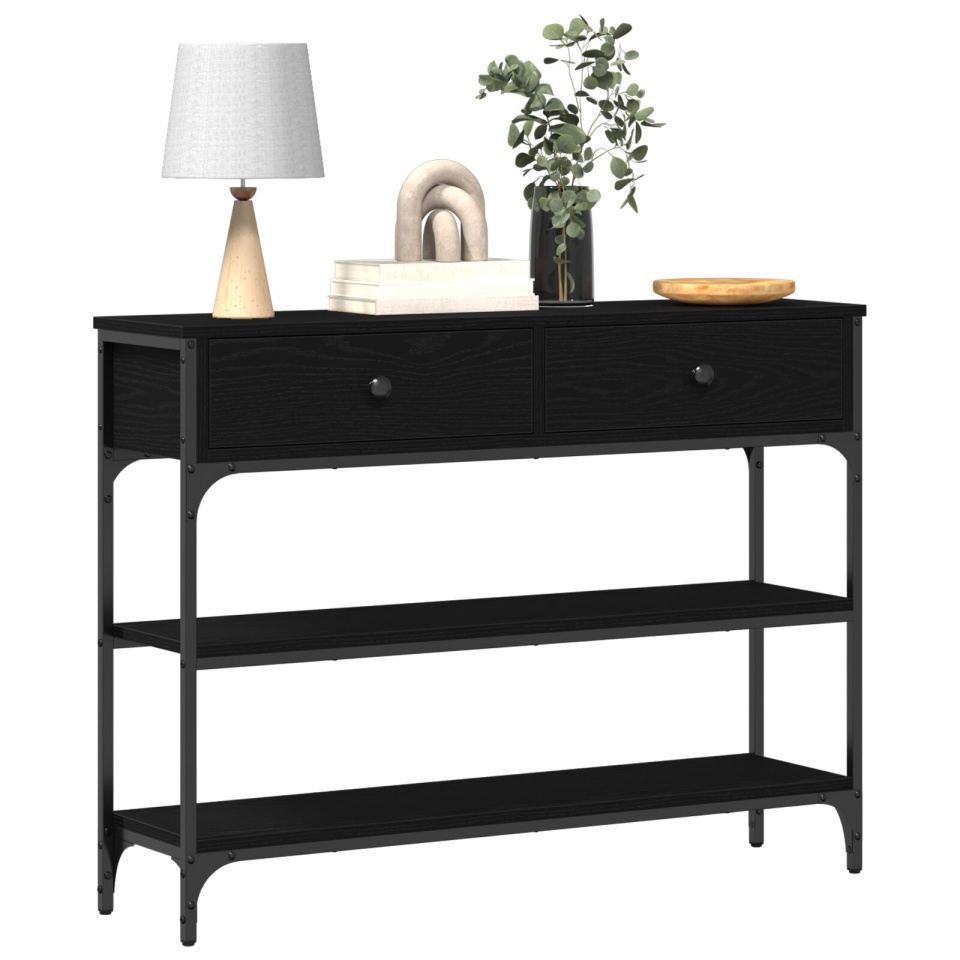 masa de consolă Negru Stejar 100x25x75 cm Lemn laminate și Oțel - 2 | YEO