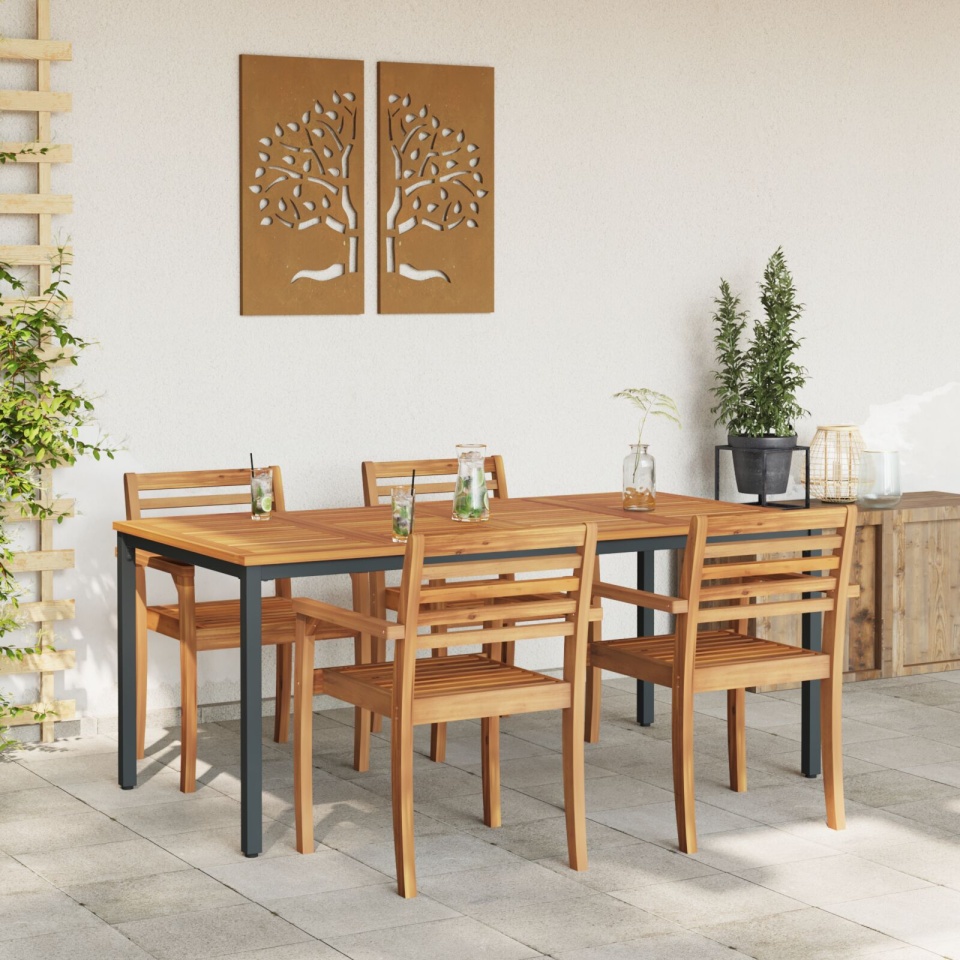 Masă de grădină 180x90x75 cm din lemn solid de acacia și metal - 3 | YEO