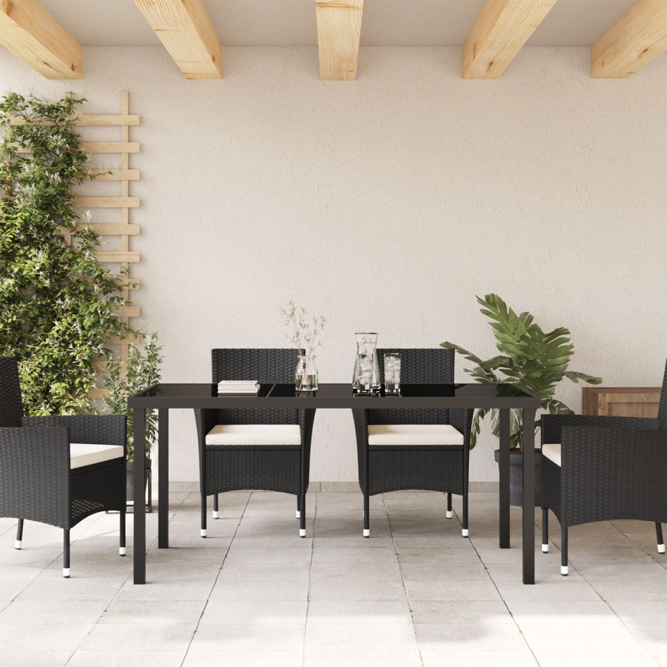 Masă de Grădină Neagră 160x80x73 cm Sticlă Securizată - 3 | YEO