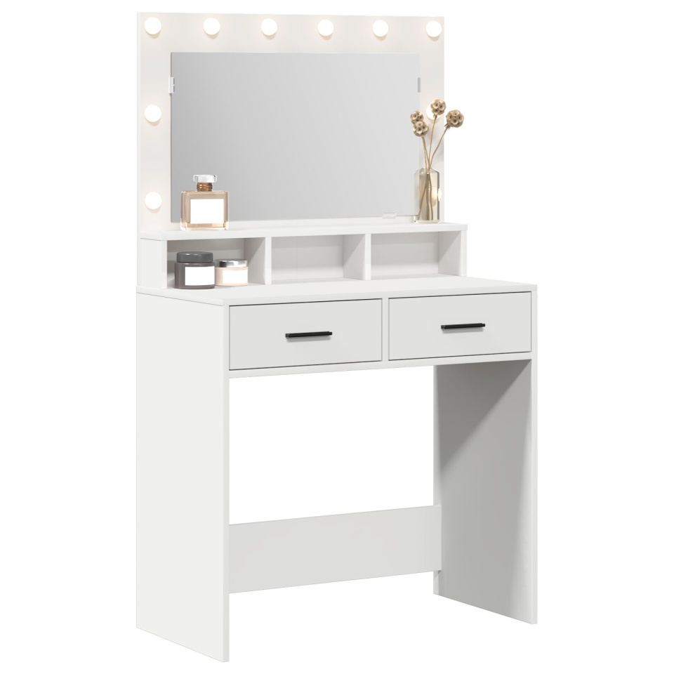 masa de toaletă cu lumini LED, alb, 79x41x135 cm - 2 | YEO