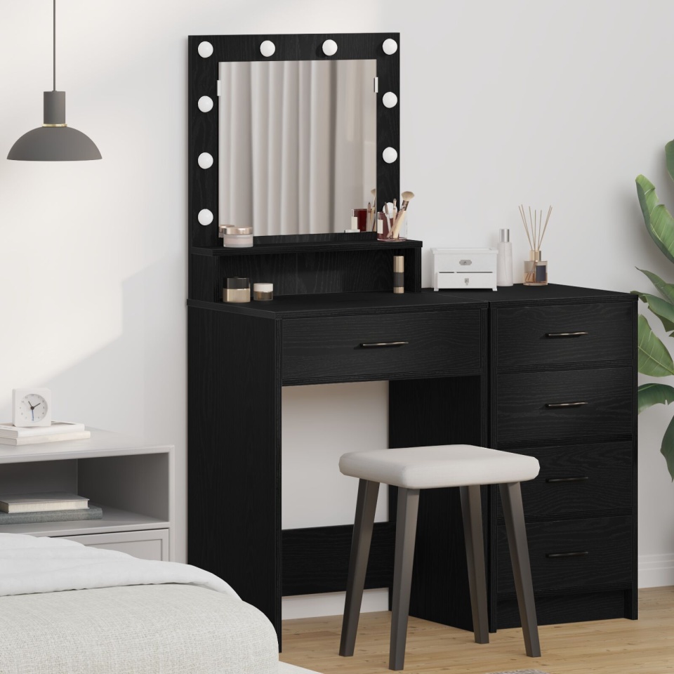 Masa de toaletă cu lumini LED, Stejar Negru, 50x41x135 cm