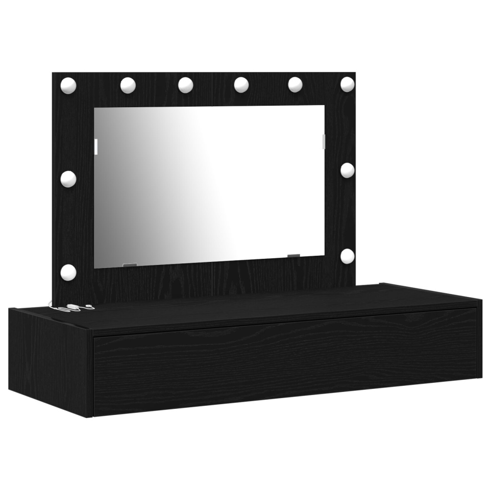 Masă de toaletă suspendată cu lumini LED, Stejar negru - 1 | YEO