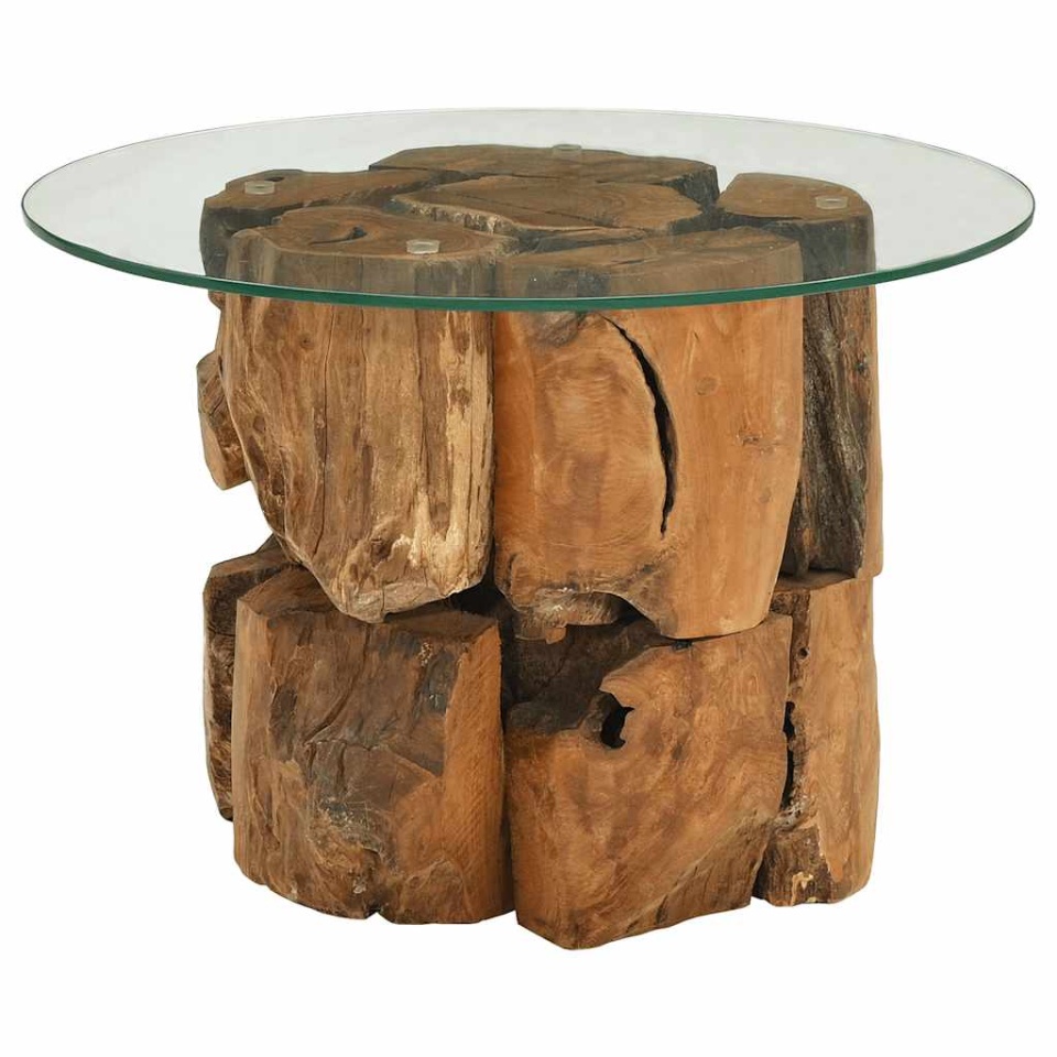 Măsuță de cafea, 60 cm, lemn masiv de tec erodat - 1 | YEO