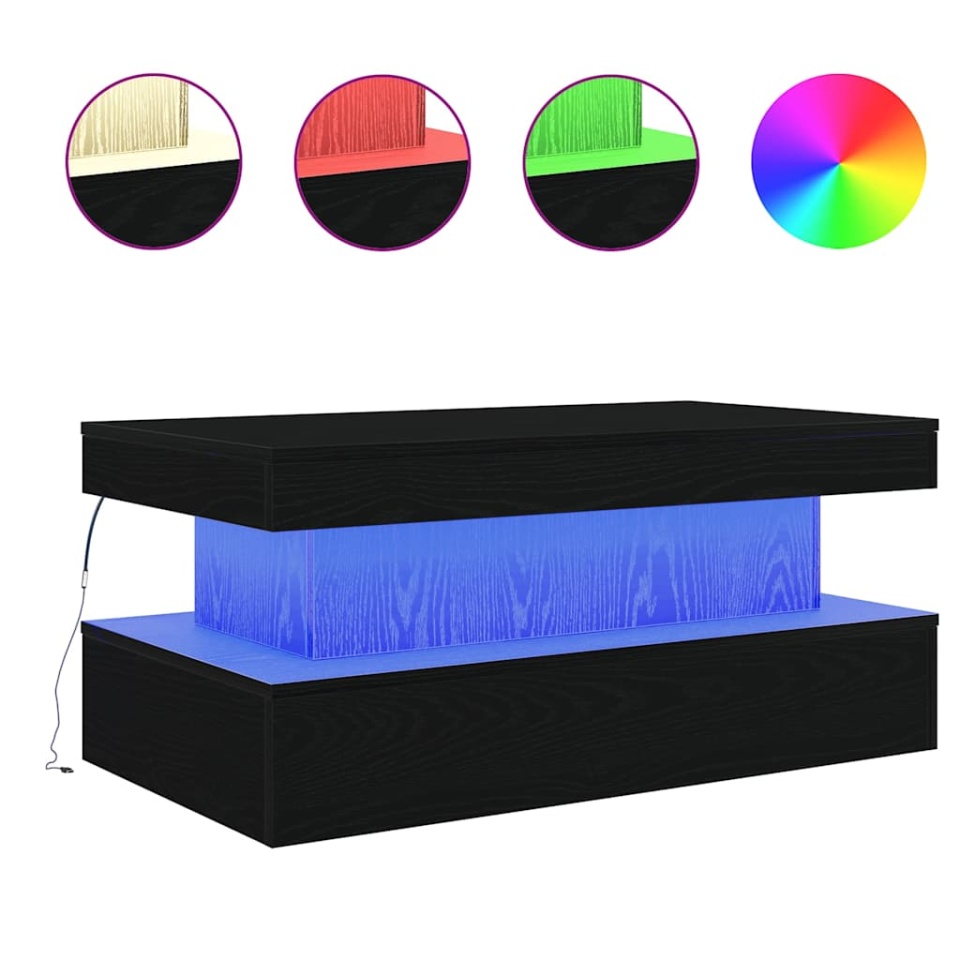 Masuta de cafea cu lumini LED Stejar negru 90x50x40 cm - 2 | YEO