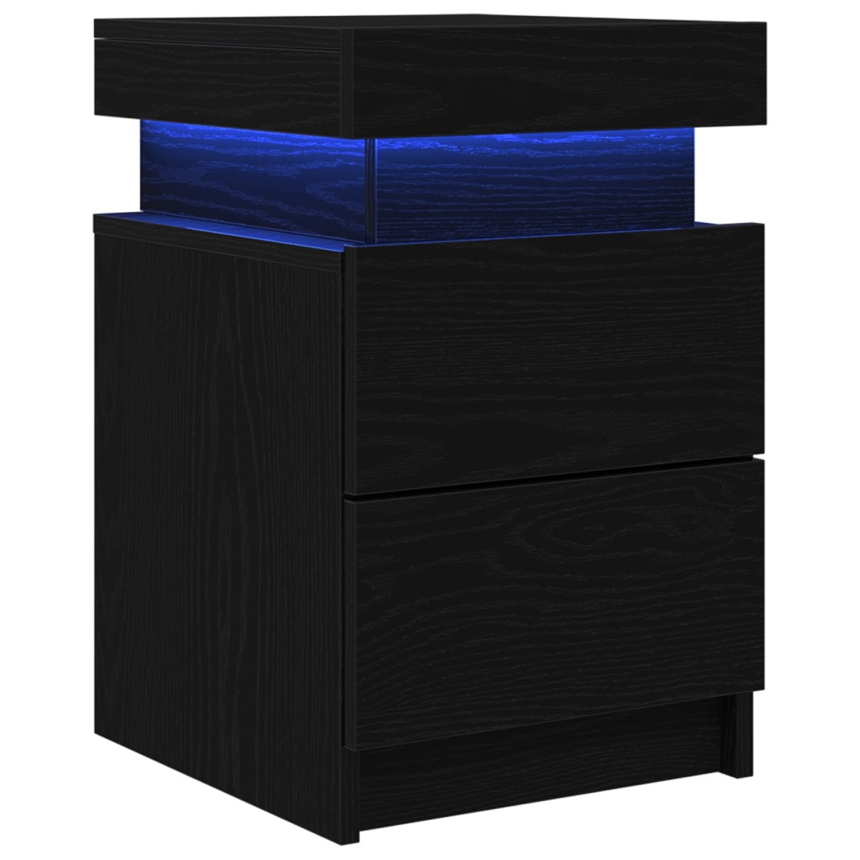 Noptieră cu lumini LED 2 buc Negru Stejar 35x39x55 cm - 1 | YEO