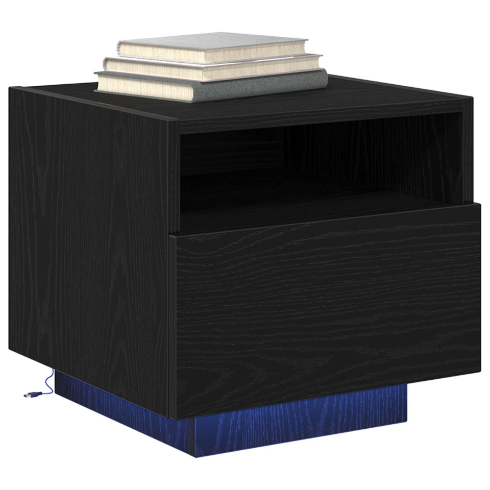 Noptieră cu lumini LED 2 buc Negru Stejar 40x39x37 cm - 2 | YEO