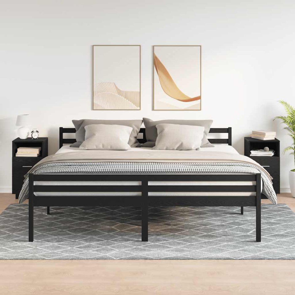 Noptiere 2 buc cu 2 sertare Negru 36x36x68 cm - 2 | YEO