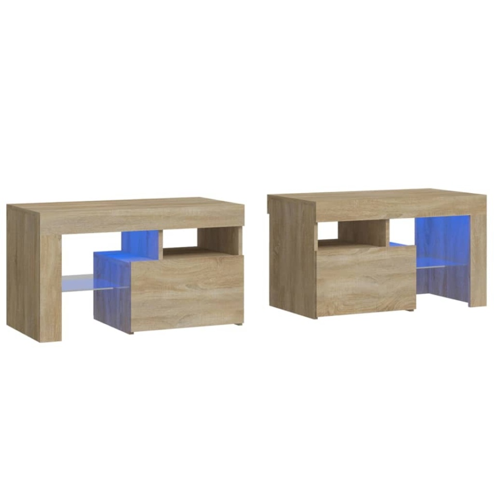 Noptiere cu lumini LED, 2 buc., stejar sonoma, 70x36,5x40 cm - 1 | YEO