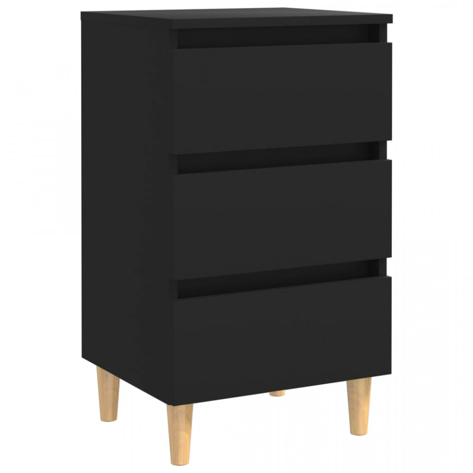 Noptiere cu picioare lemn masiv, 2 buc., negru, 40x35x69 cm - 3 | YEO