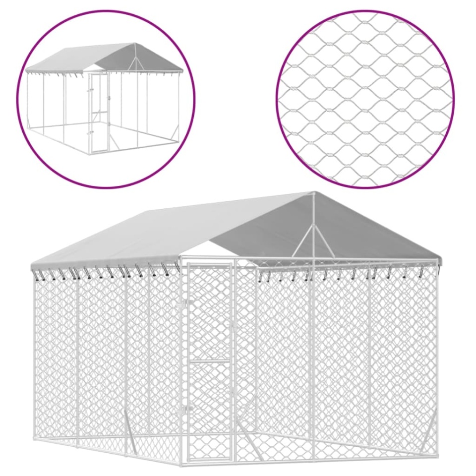 Padoc exterior cu acoperiș argintiu 3x4,5x2,5 m oțel galvanizat - 1 | YEO
