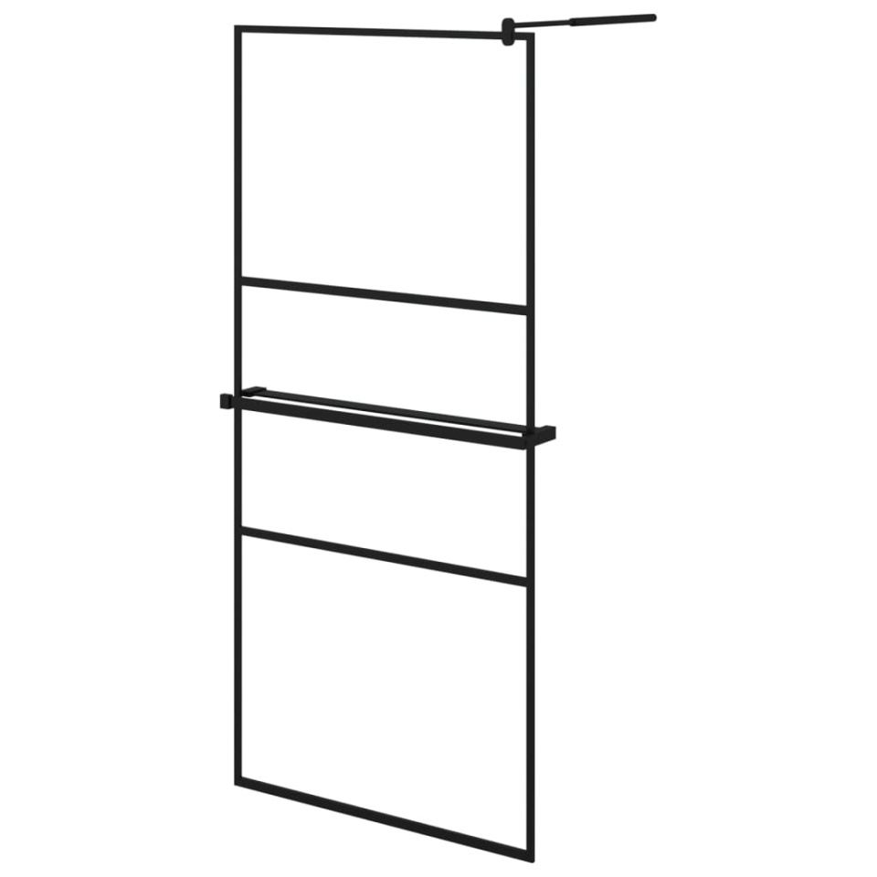 Paravan duș walk-in cu raft negru 90x195 cm sticlă ESG/aluminiu - 1 | YEO