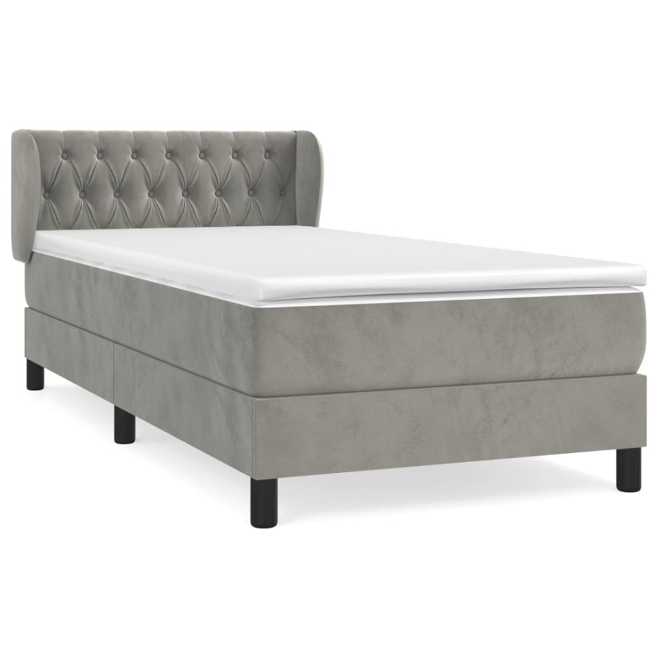 Pat box spring cu saltea, gri deschis, 100x200 cm, catifea - 1 | YEO