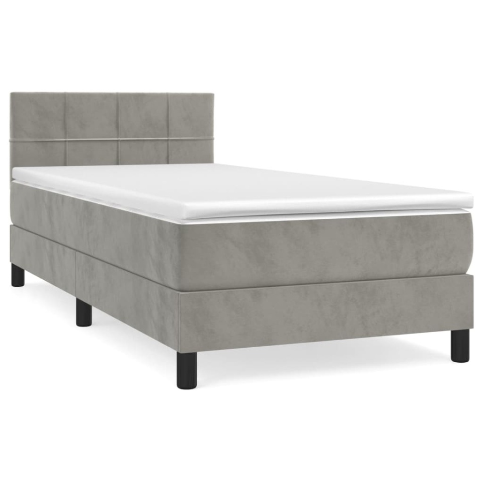 Pat box spring cu saltea, gri deschis, 100x200 cm, catifea - 1 | YEO