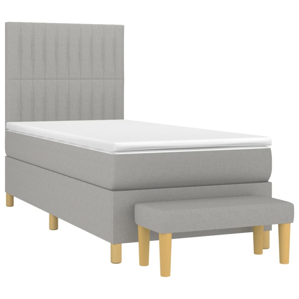 Pat box spring cu saltea, gri deschis, 100x200 cm, textil - 2 | YEO