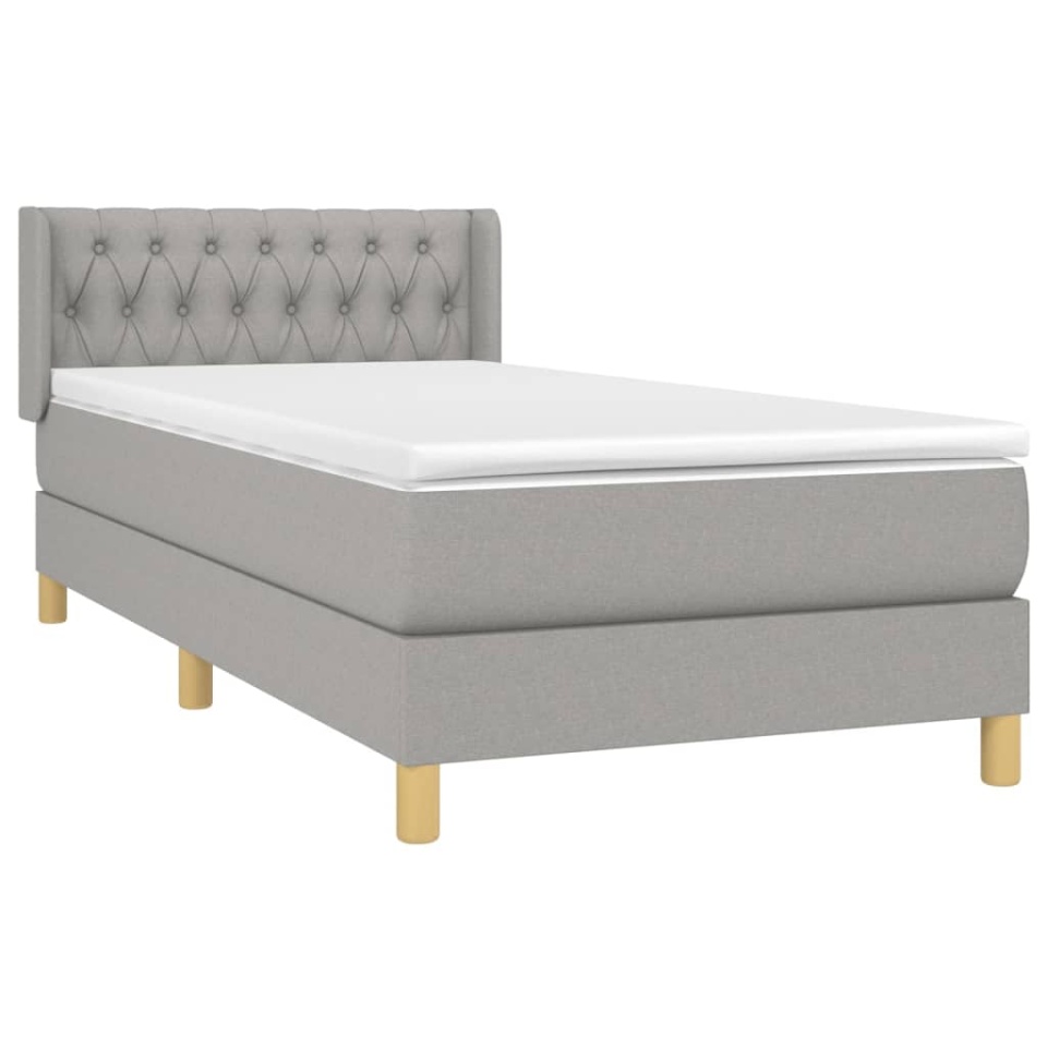Pat box spring cu saltea, gri deschis, 100x200 cm, textil - 2 | YEO