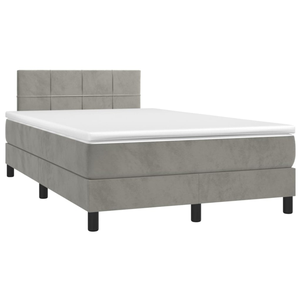 Pat box spring cu saltea, gri deschis, 120x200 cm, catifea - 2 | YEO