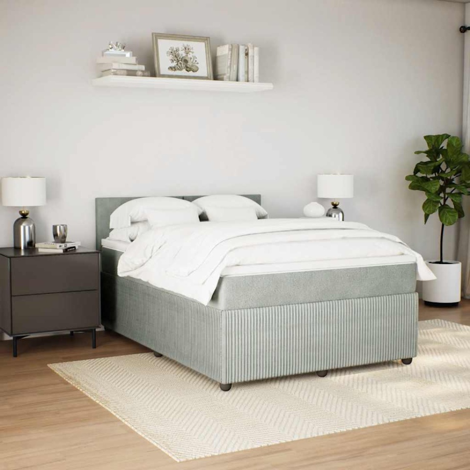 Pat box spring cu saltea, gri deschis, 140x200 cm, catifea - 2 | YEO