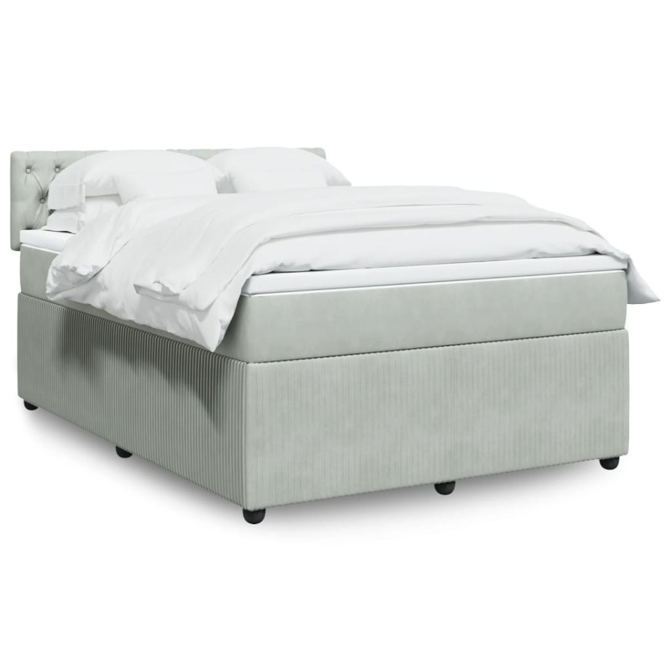 Pat box spring cu saltea, gri deschis, 160x200 cm, catifea