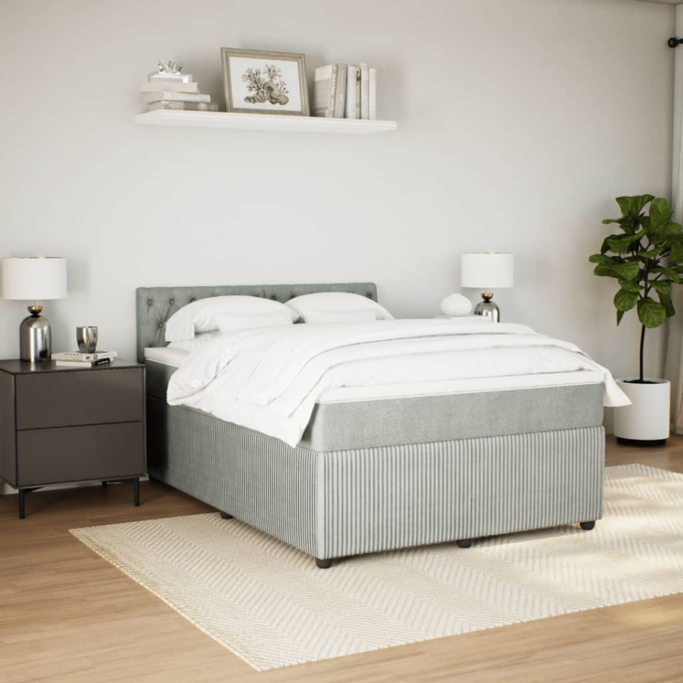 Pat box spring cu saltea, gri deschis, 160x200 cm, catifea - 3 | YEO