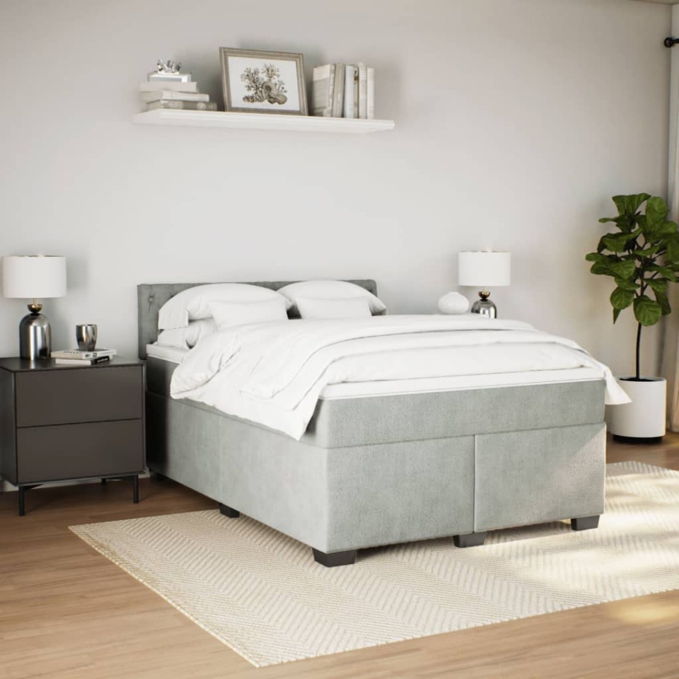 Pat box spring cu saltea, gri deschis, 160x200 cm, catifea - 2 | YEO