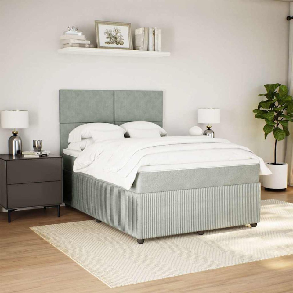Pat box spring cu saltea, gri deschis, 160x200 cm, catifea - 2 | YEO