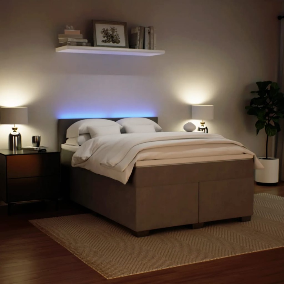 Pat box spring cu saltea, gri deschis, 160x200 cm, catifea - 3 | YEO