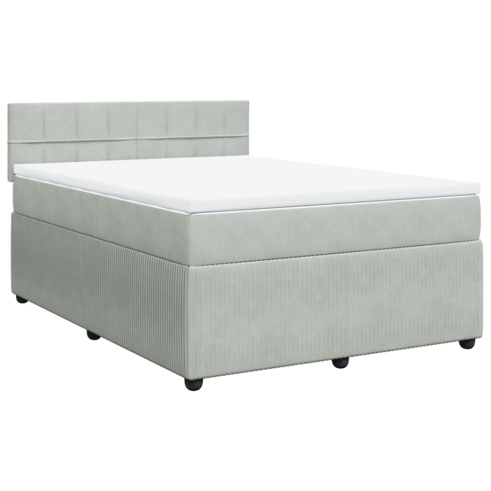 Pat box spring cu saltea, gri deschis, 160x200 cm, catifea - 2 | YEO