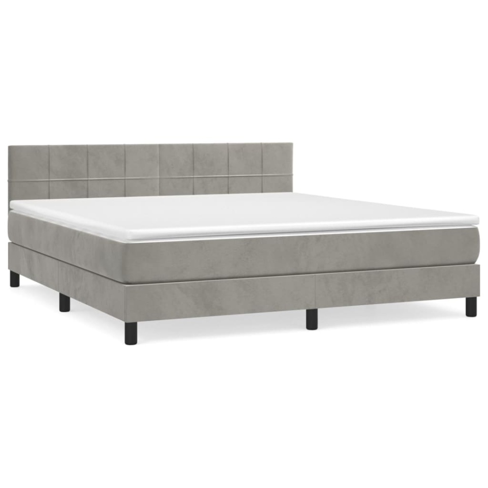 Pat box spring cu saltea, gri deschis, 180x200 cm, catifea - 1 | YEO