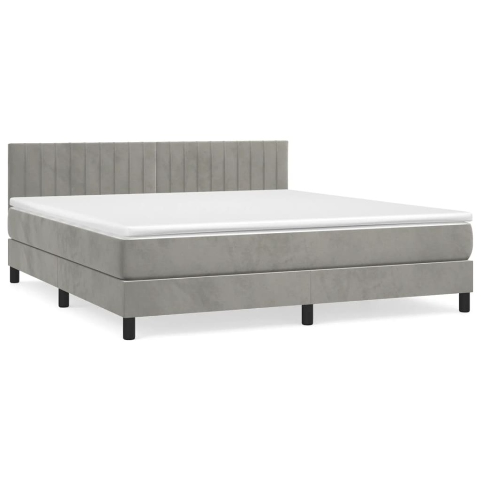 Pat box spring cu saltea, gri deschis, 180x200 cm, catifea - 1 | YEO