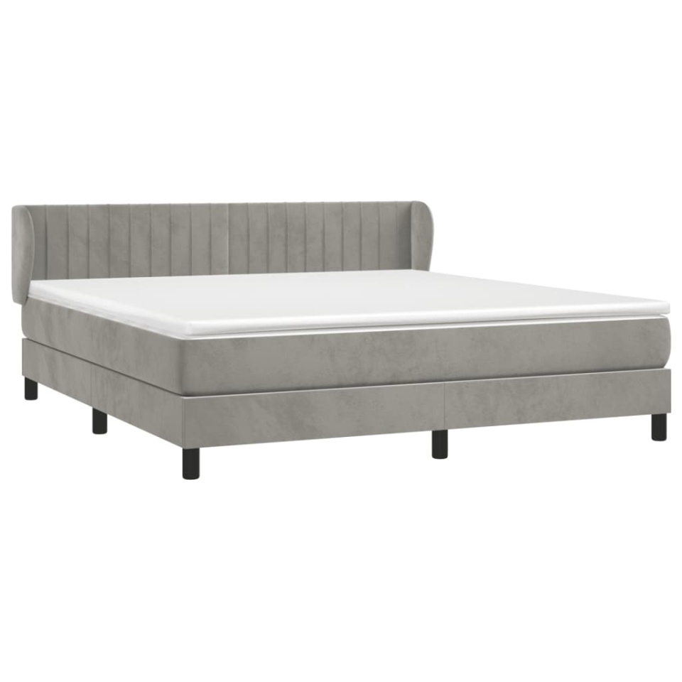 Pat box spring cu saltea, gri deschis, 180x200 cm, catifea - 2 | YEO